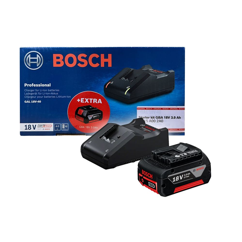 Bosch Starter Kit 18V 3.0Ah Battery GAL 18V-40 Fast Charger Bosch Starter Kit 18V 3.0Ah Battery GAL 18V-40 Fast Charger